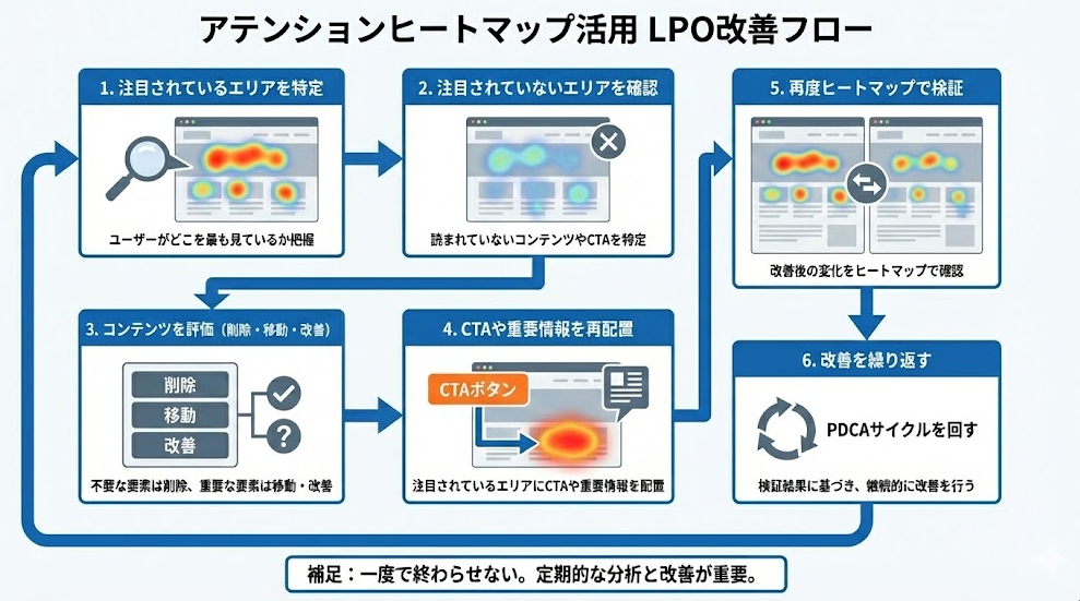 アテンションヒートマップを活用したLPO改善フロー図