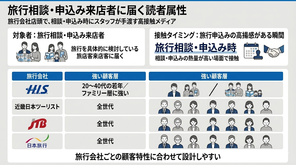 旅行相談・申込み来店者に届く高接触な旅行会社店頭メディアの読者属性データ