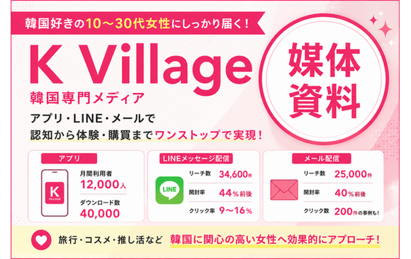 韓国好きの10〜30代女性に届くアプリ・LINEプロモーション「K Village」媒体資料