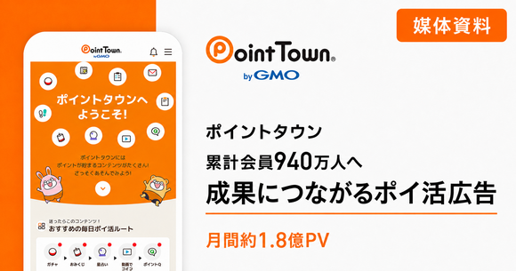 成果報酬可能！累計会員940万人に届くポイ活サイト「ポイントタウン」媒体資料