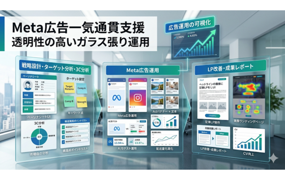 コンセプト設計からLP改善まで一気通貫で行う「ガラス張り」Meta広告運用のご提案